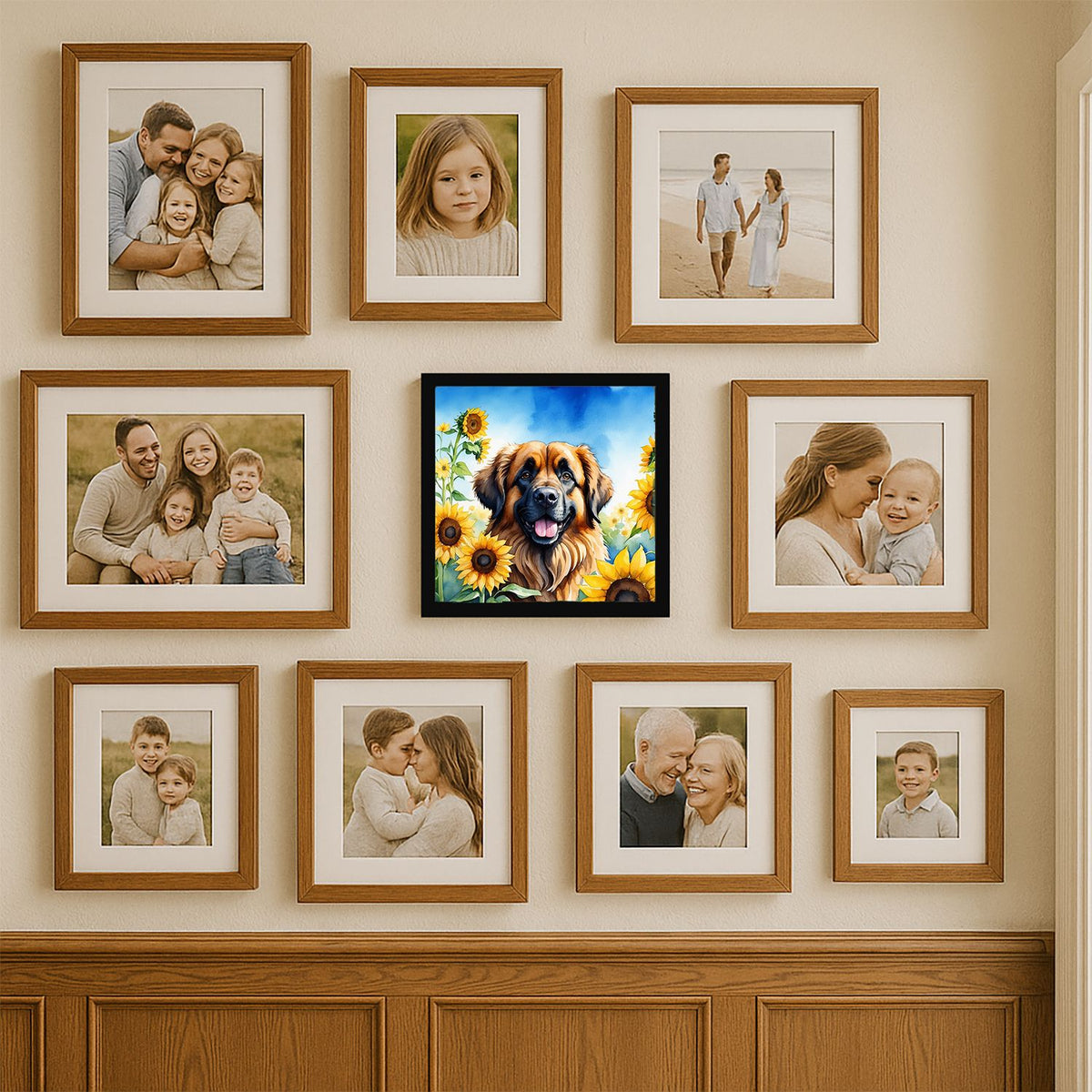 Leonberger in Sunflowers Framed Metal Wall Art