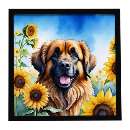 Leonberger in Sunflowers Framed Metal Wall Art