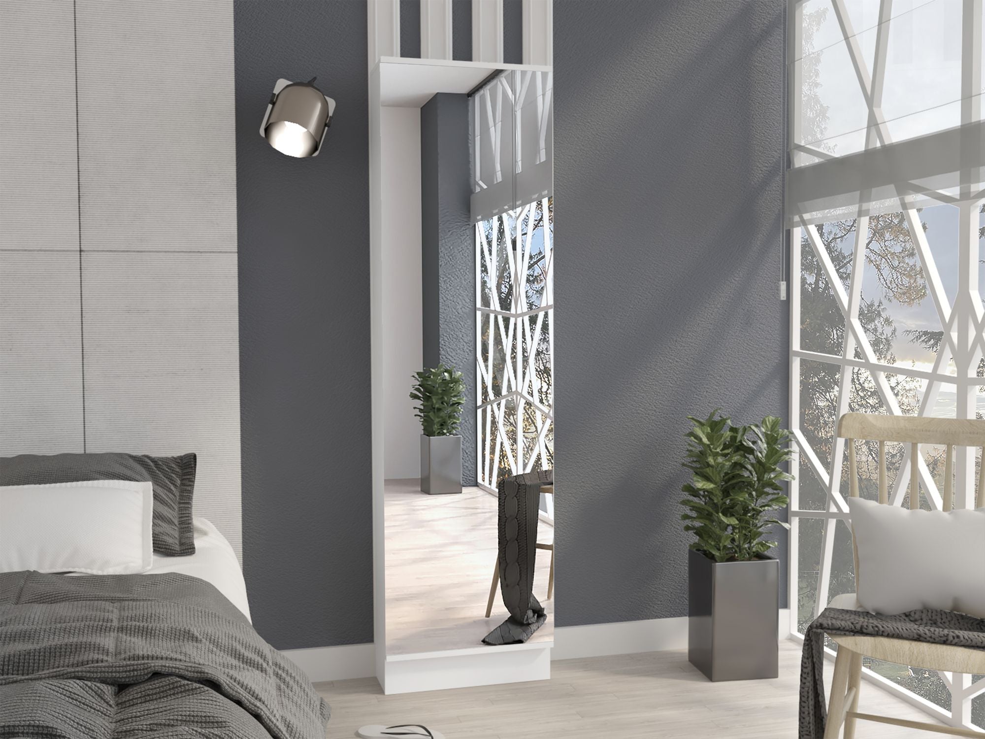 Leto XL Single-Door Shoe Cabinet with Mirror and Adjustable Shelves