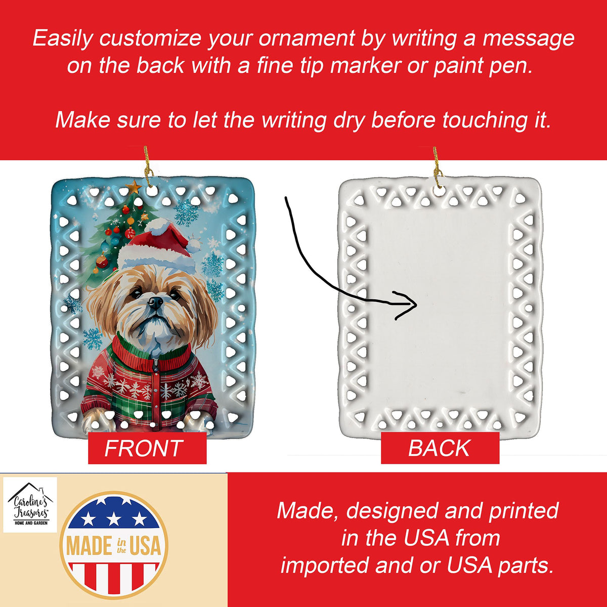 Lhasa Apso Christmas Ornament with Writable Back