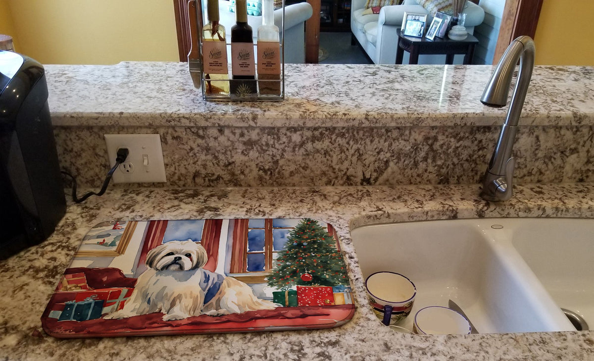 Lhasa Apso Cozy Christmas Dish-Drying Mat
