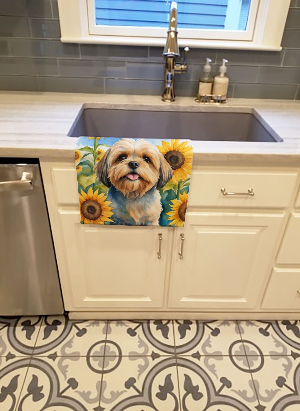 Lhasa Apso in Sunflowers Dual-Sided Kitchen Towel