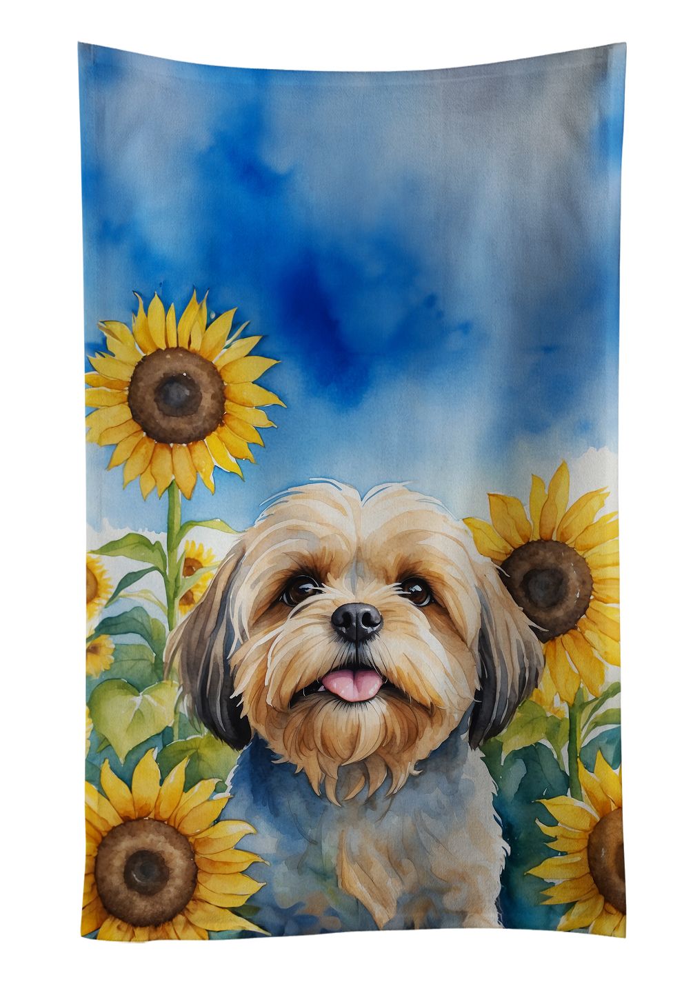 Lhasa Apso in Sunflowers Dual-Sided Kitchen Towel