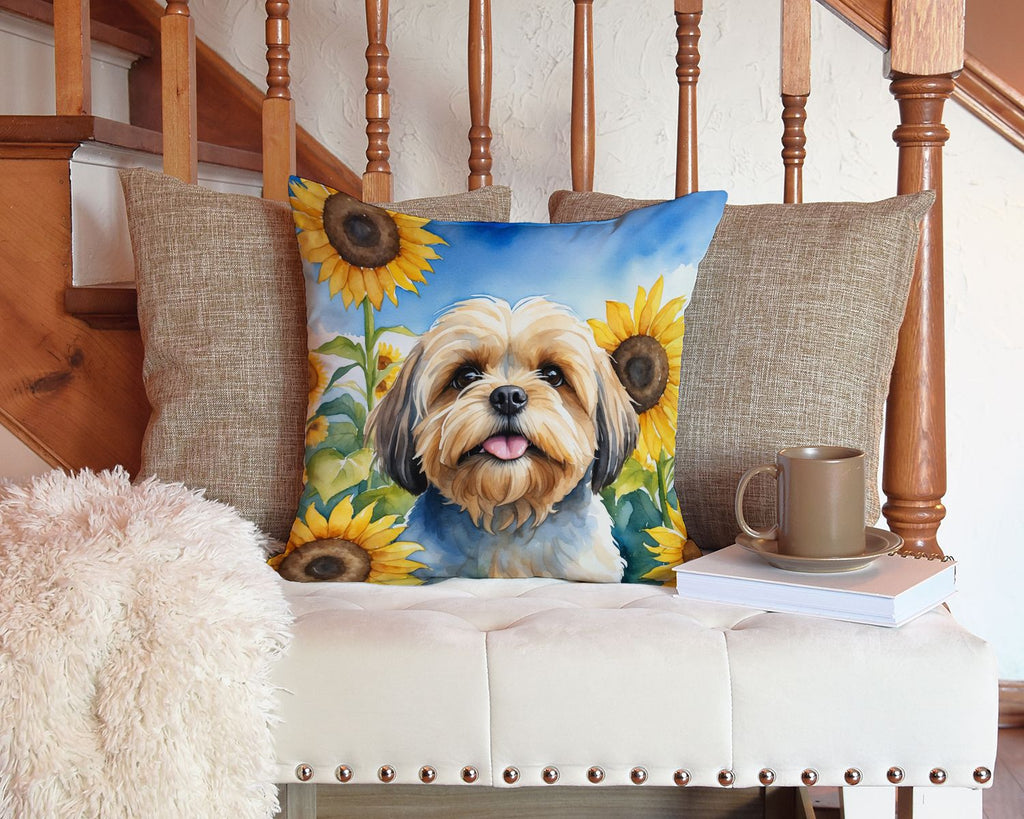 Lhasa Apso in Sunflowers Indoor Outdoor Throw Pillow