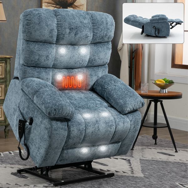 Oversized Power Lift Recliner with Heat & Massage, Dual Motor