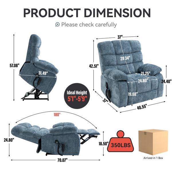 Oversized Power Lift Recliner with Heat & Massage, Dual Motor