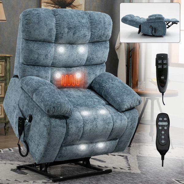 Oversized Power Lift Recliner with Heat & Massage, Dual Motor