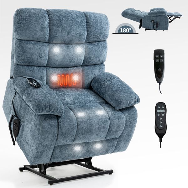 Oversized Power Lift Recliner with Heat & Massage, Dual Motor