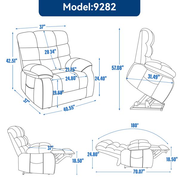 Oversized Power Lift Recliner with Heat & Massage, Dual Motor