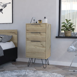 Light Dresser Skyoner, Hairpin Legs, Superior Top,Three Drawers, Light Oak Finish