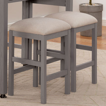 Rustic Farmhouse Set of 2 Stools with Upholstered Fabric Seat