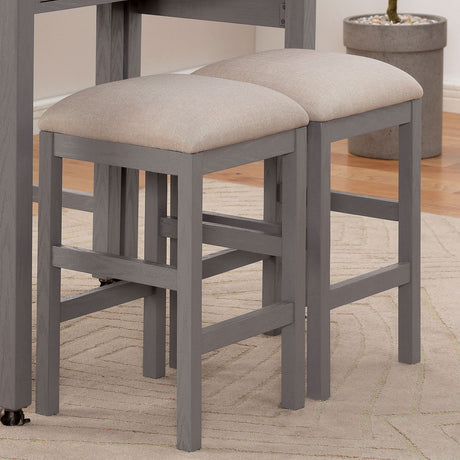 Rustic Farmhouse Set of 2 Stools with Upholstered Fabric Seat