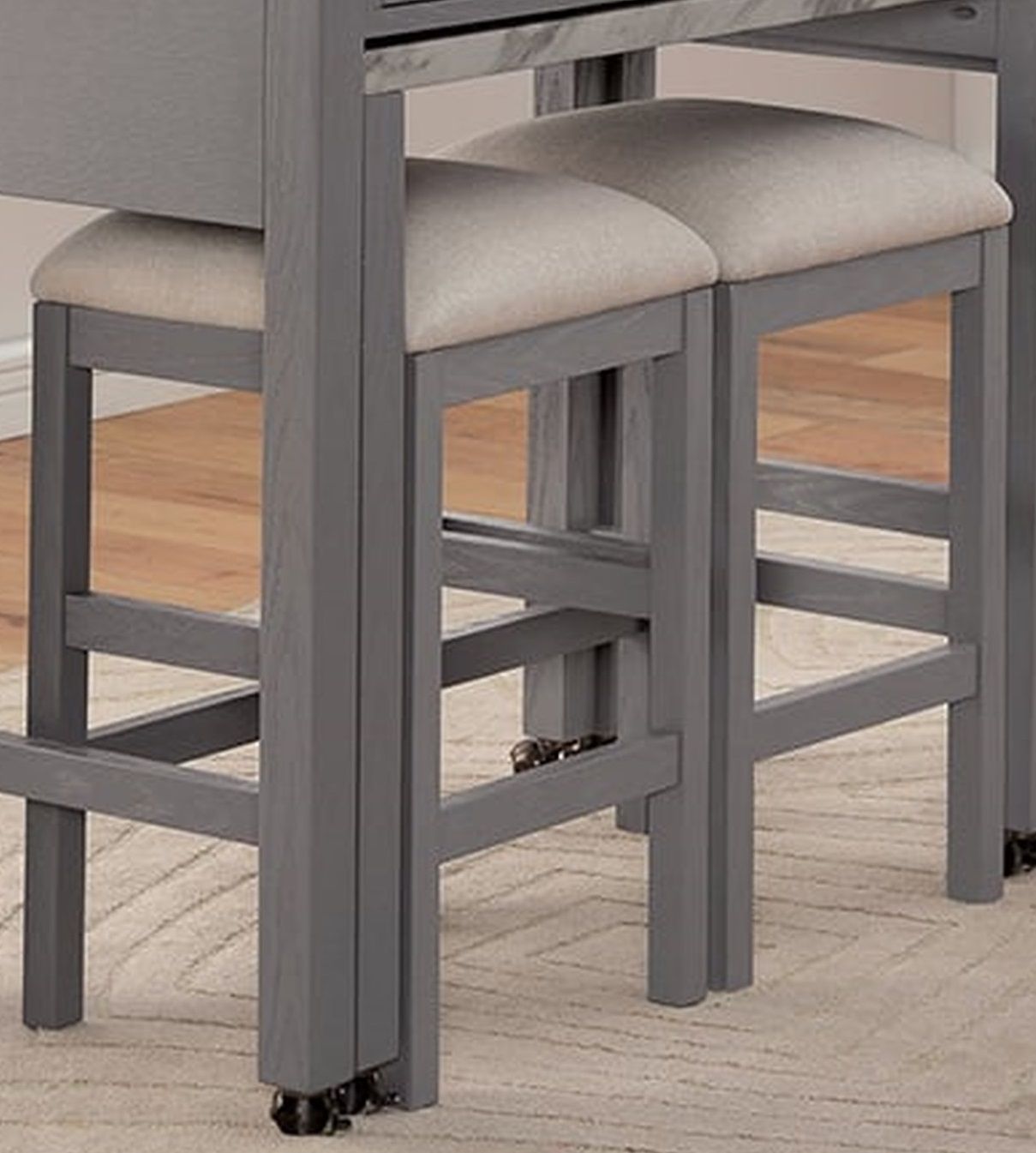 Rustic Farmhouse Set of 2 Stools with Upholstered Fabric Seat