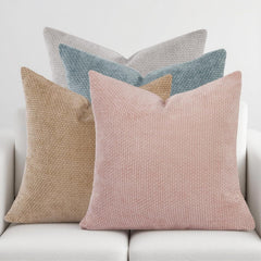 Light Green/Pink Throw Pillow Covers Set of 4, Boho Soft Chenille Throw Pillow Cases, Solid Te