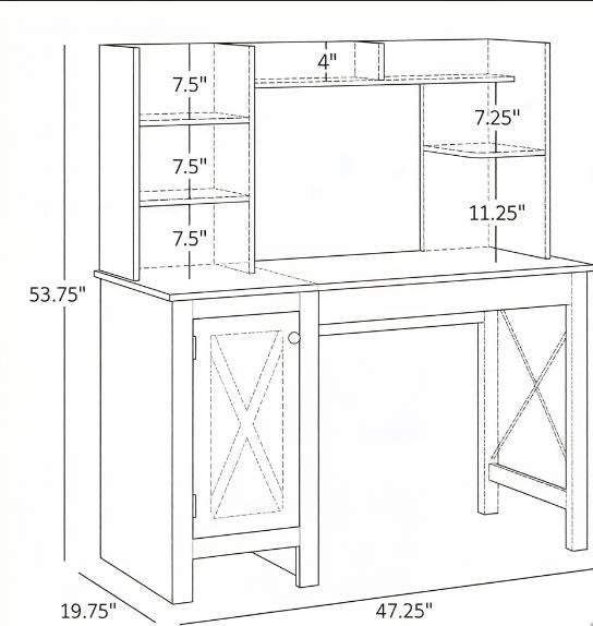 Light Grey Computer Desk with Hutch – Farmhouse Design with Storage Cabinet