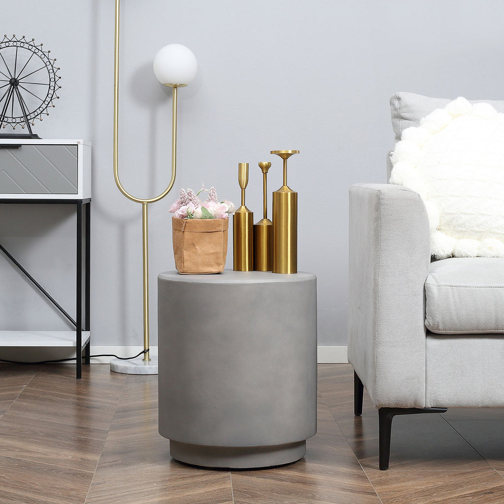 Modern Concrete Finish Round Side Table for Indoor or Outdoor Use