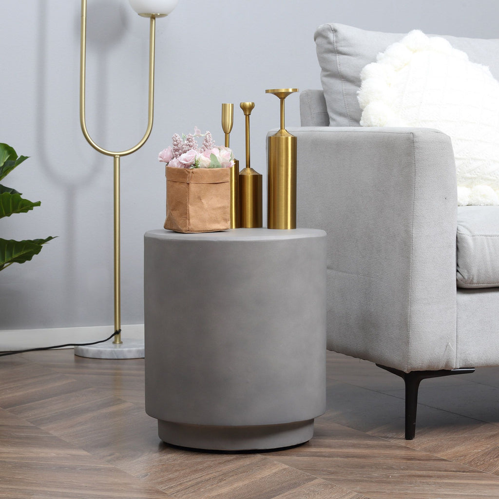 Modern Concrete Finish Round Side Table for Indoor or Outdoor Use