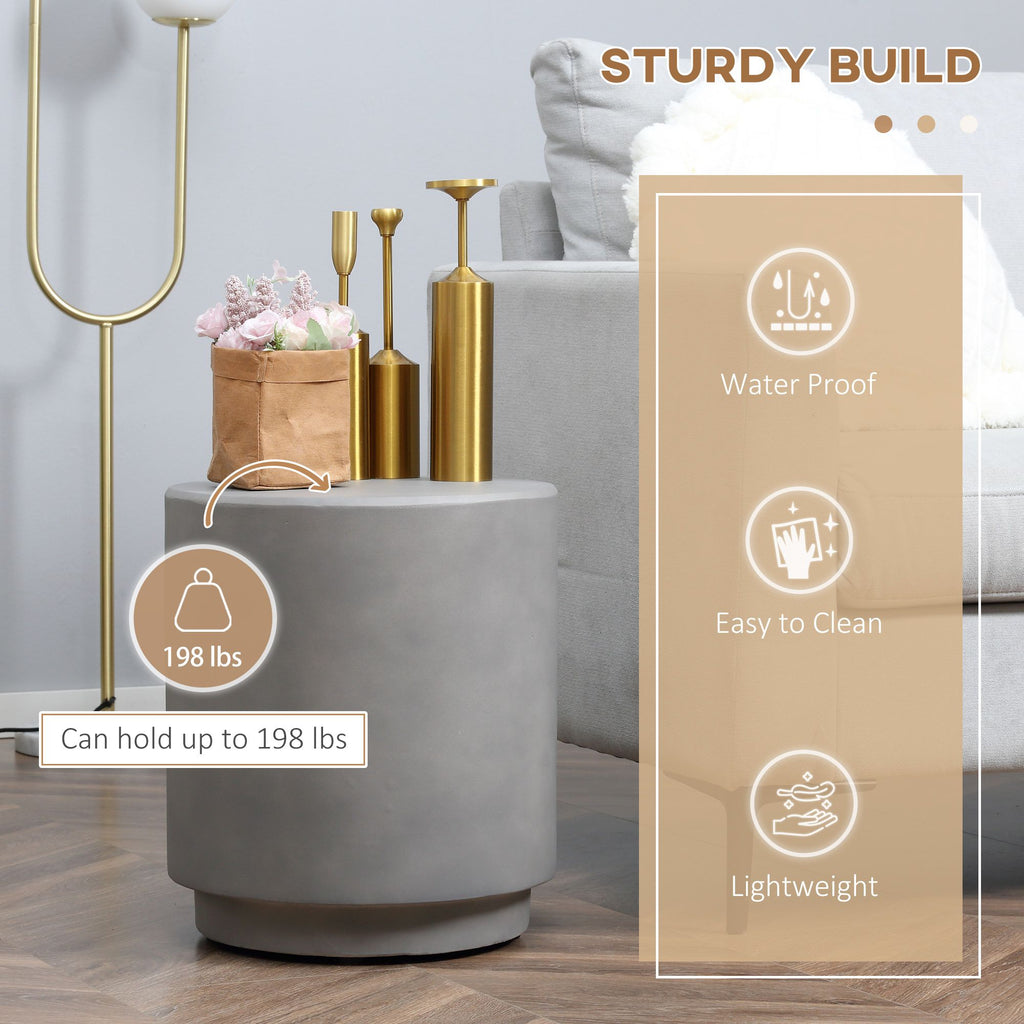 Modern Concrete Finish Round Side Table for Indoor or Outdoor Use
