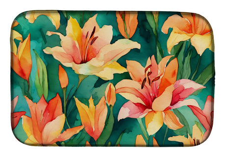 Watercolor Lilies Absorbent Dish-Drying Mat