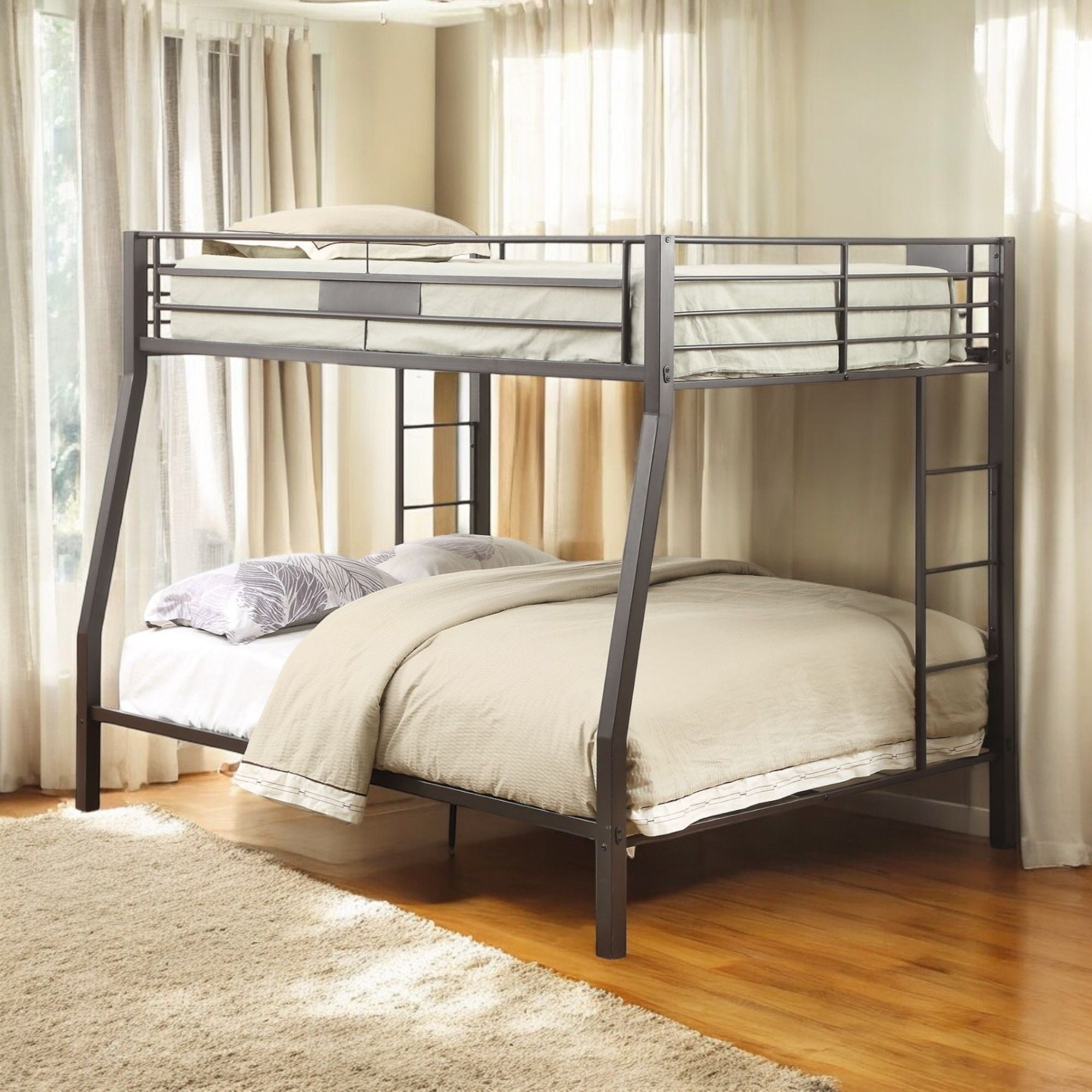 Limbra Sandy Black Full XL/Queen Bunk Bed with Guard Rail and Ladder