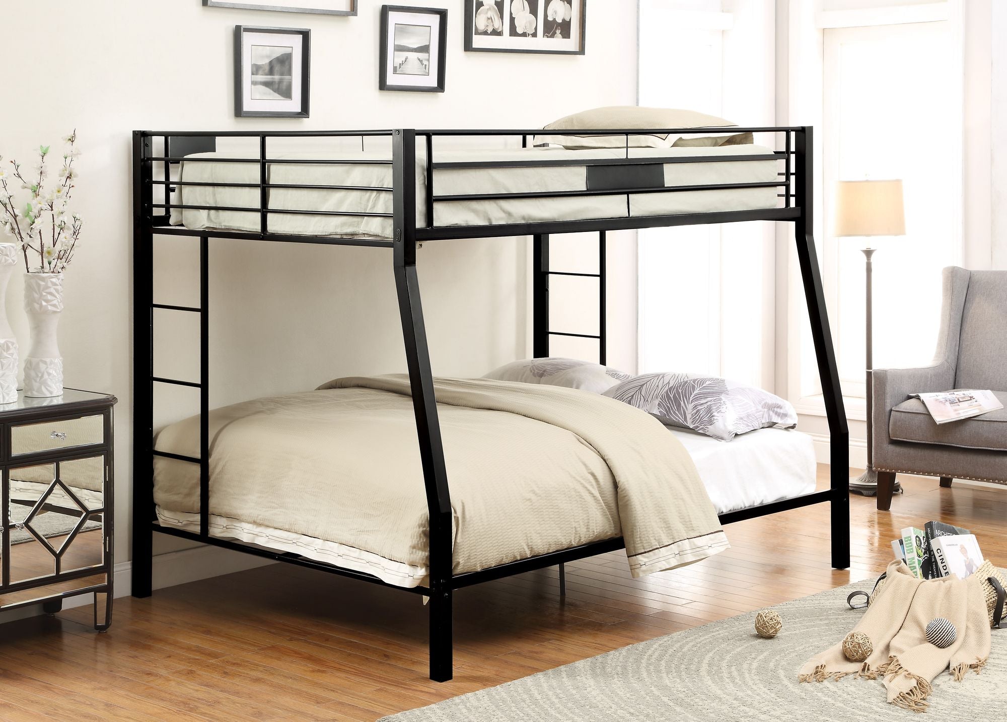 Limbra Sandy Black Full XL/Queen Bunk Bed with Guard Rail and Ladder