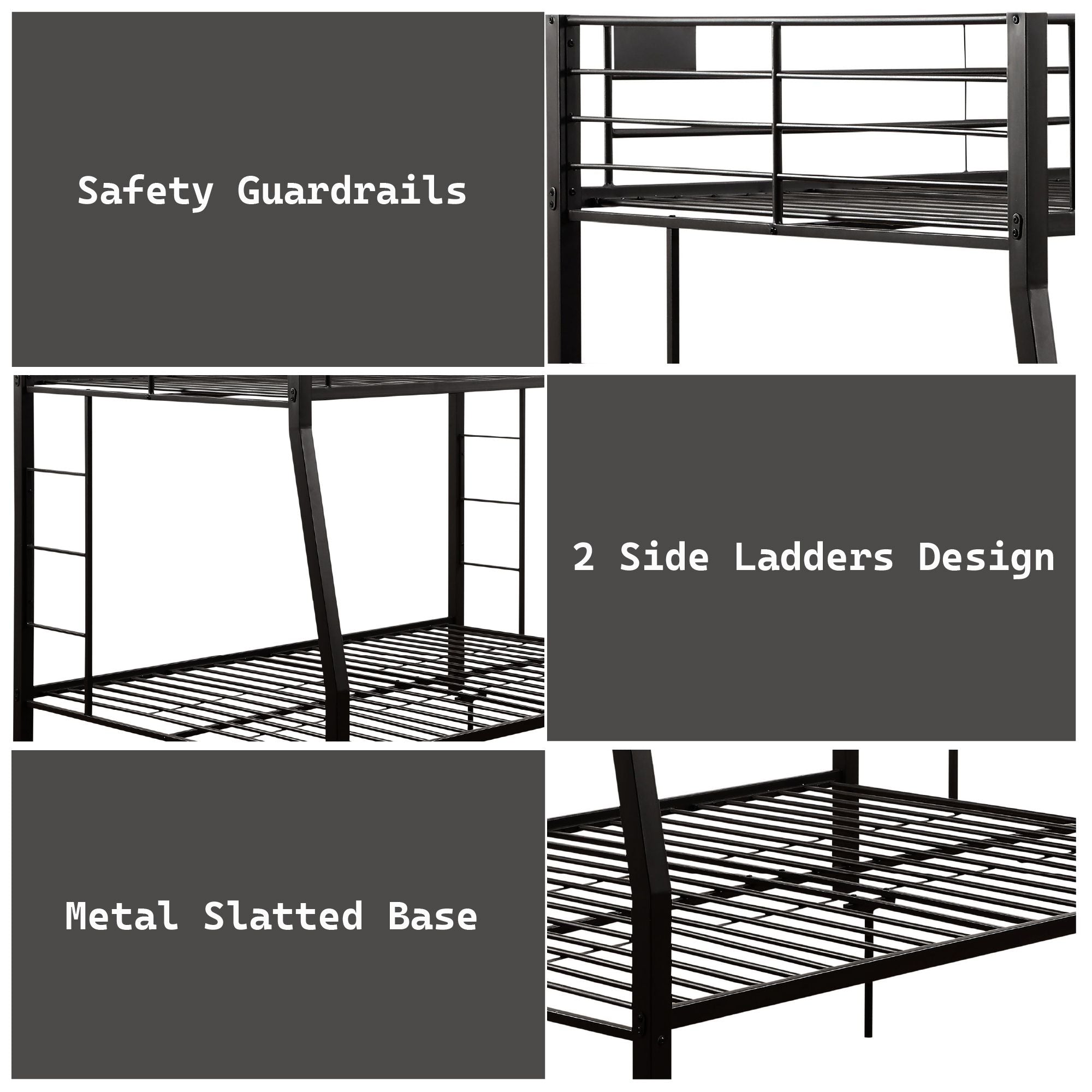 Limbra Sandy Black Full XL/Queen Bunk Bed with Guard Rail and Ladder