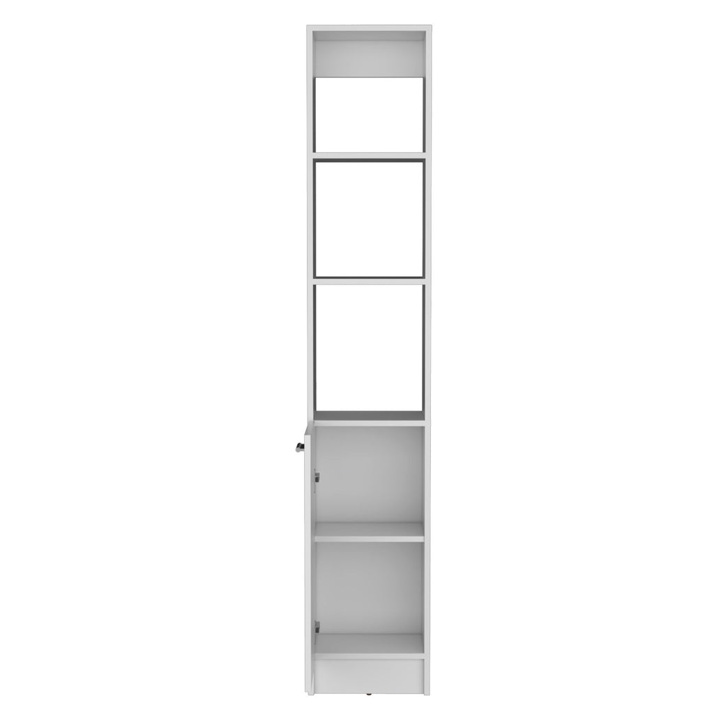 White Linen Cabinet with Adjustable Shelves and Modern Black Handle