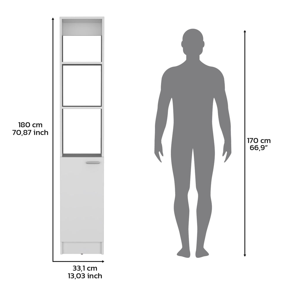 White Linen Cabinet with Adjustable Shelves and Modern Black Handle