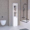 White Linen Cabinet with Adjustable Shelves and Modern Black Handle