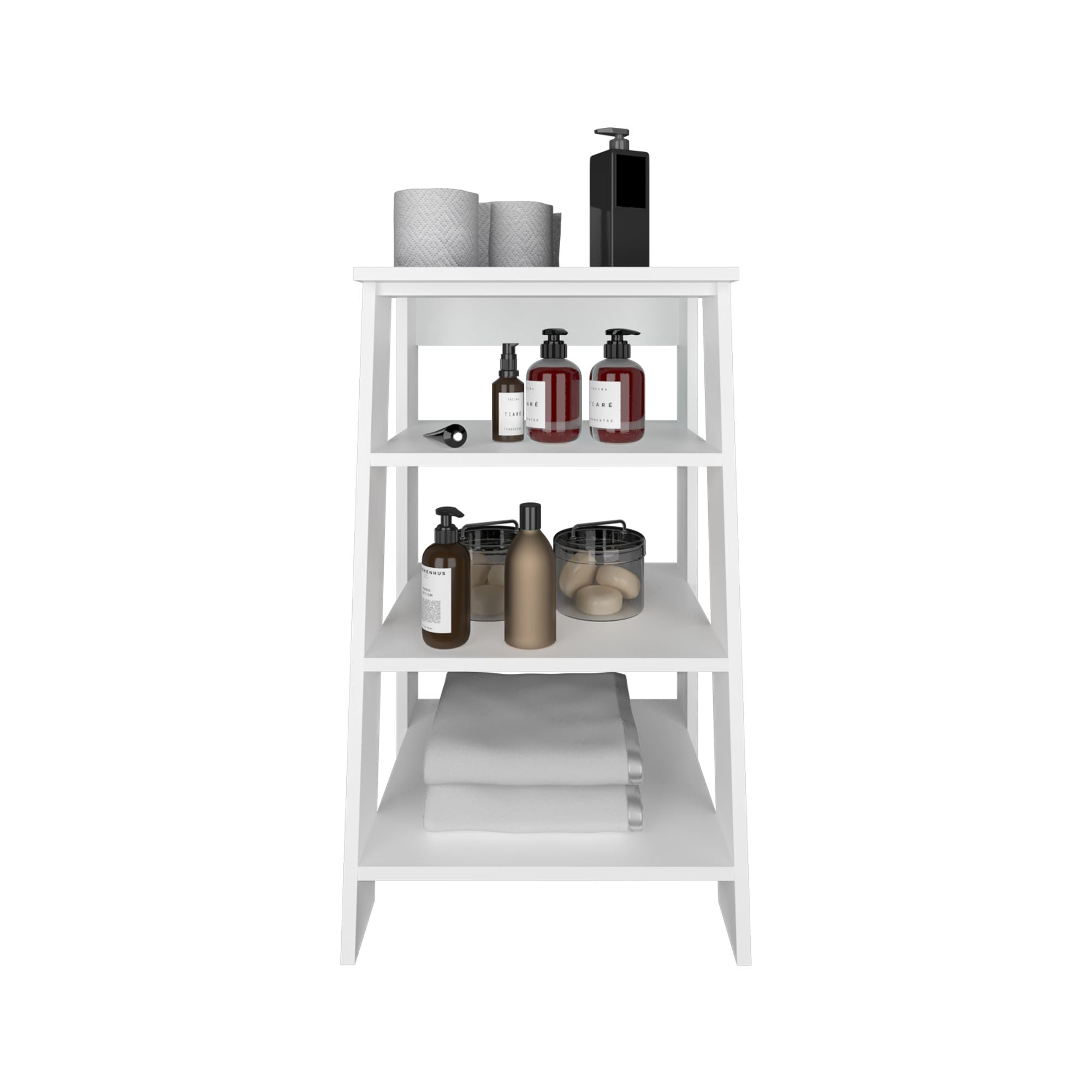 Linen Cabinet with Four Open Shelves, White