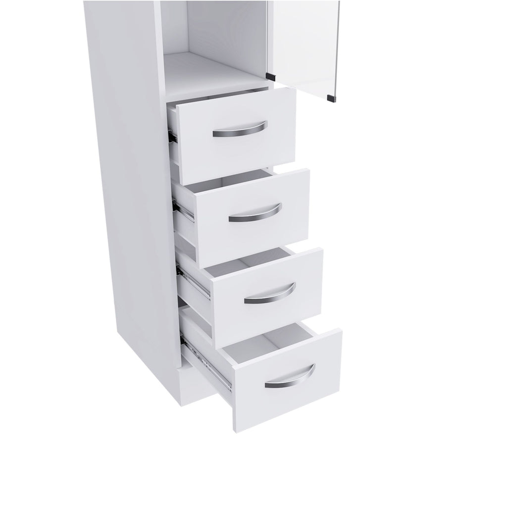 Linen Cabinet with Three Shelves and Four Drawers, White