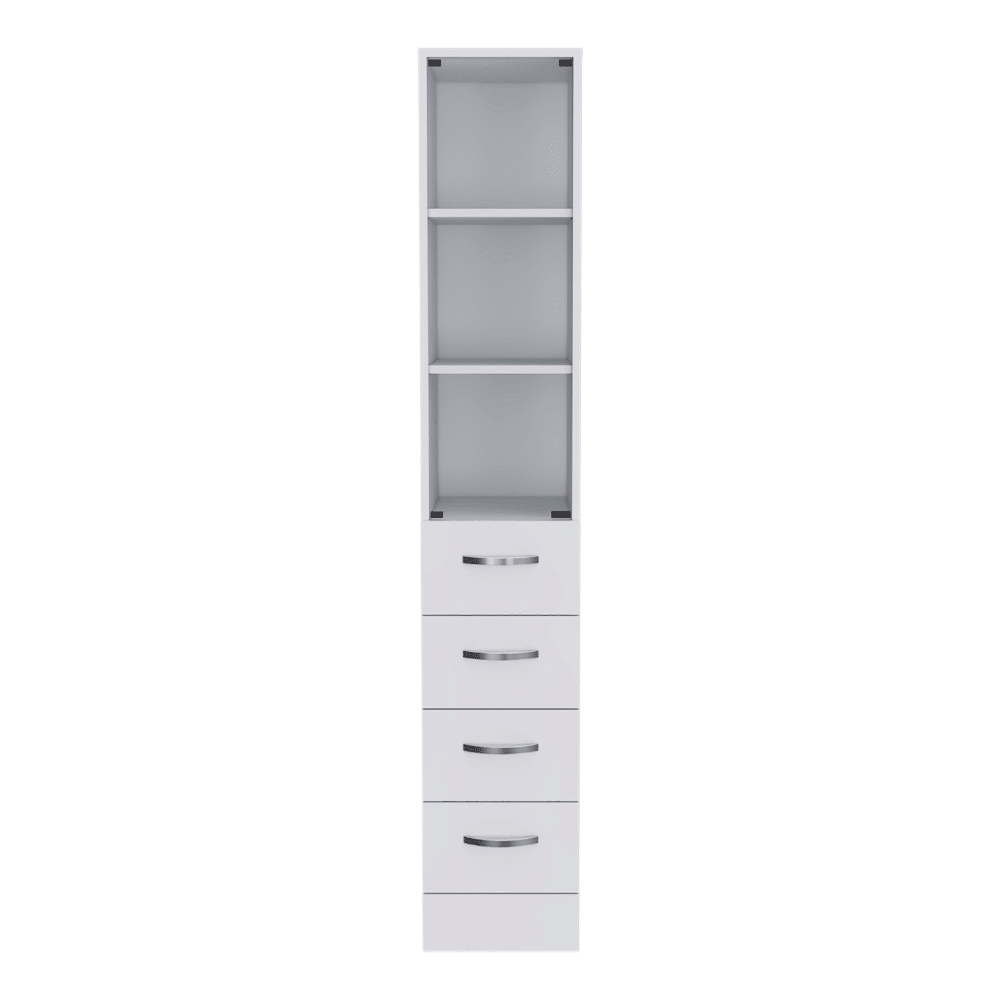 Linen Cabinet with Three Shelves and Four Drawers, White