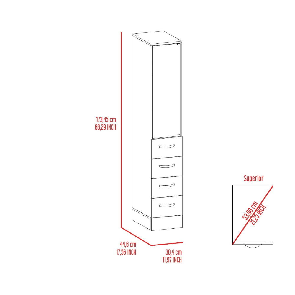Linen Cabinet with Three Shelves and Four Drawers, White