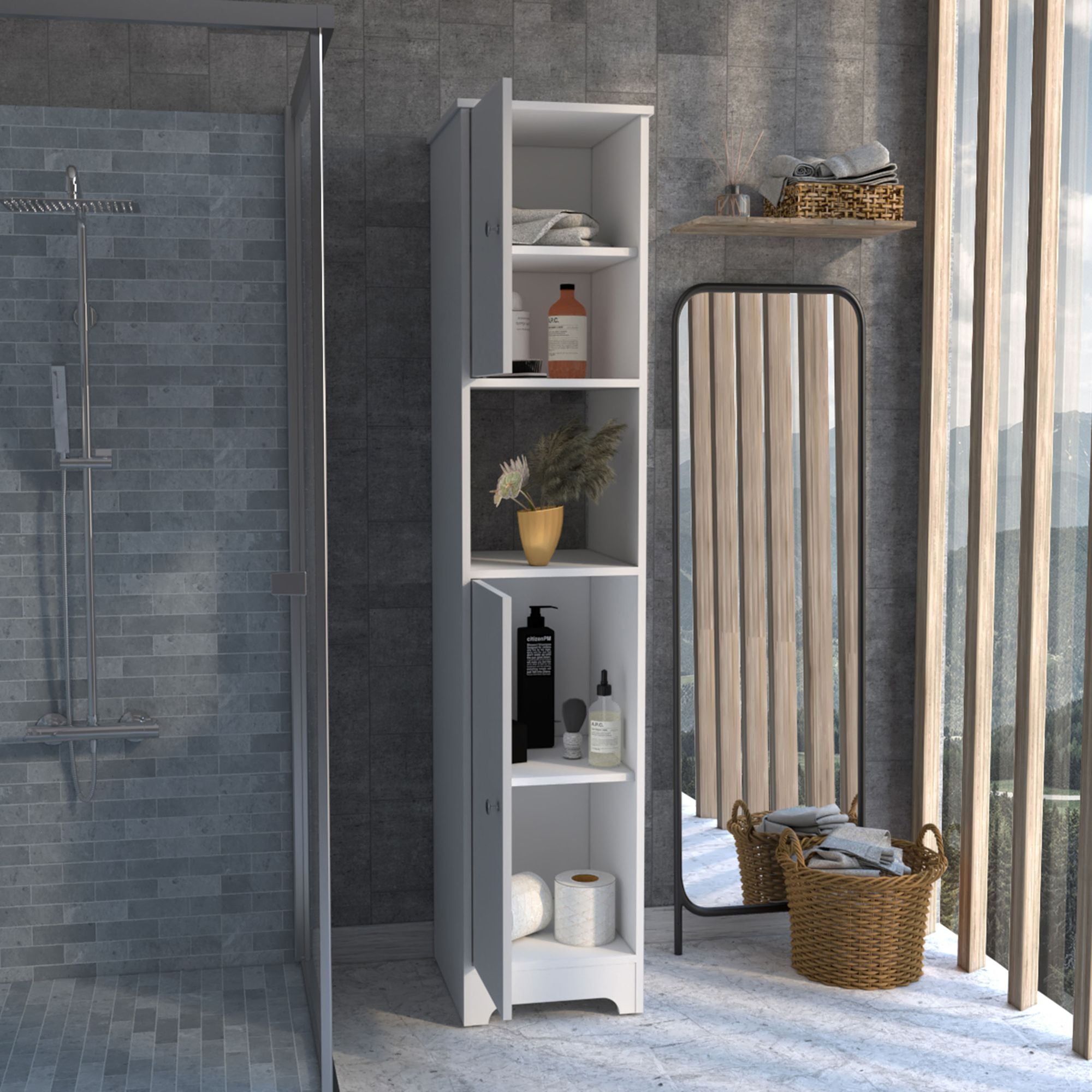 Linen Cabinet Albany, Four Interior Shelves, White Finish