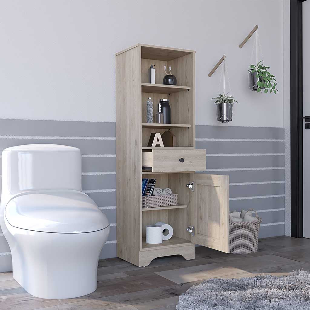Burnedt Linen Cabinet – Ample Storage with Open Shelves and Drawer
