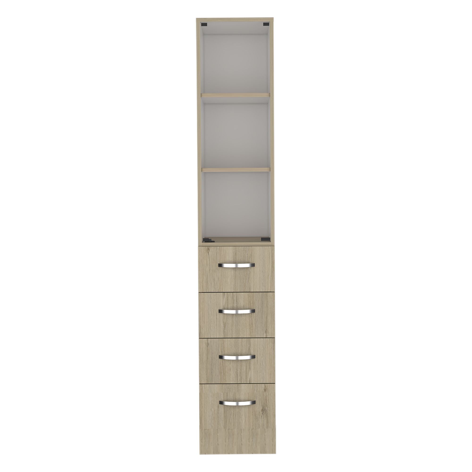 Elegant Linen Cabinet with Glass Door and Drawers