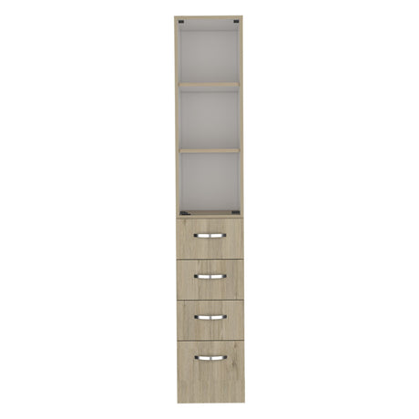 Elegant Linen Cabinet with Glass Door and Drawers