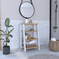 Linen Cabinet Jenne with Four Open Shelves, Light Oak / White Finish