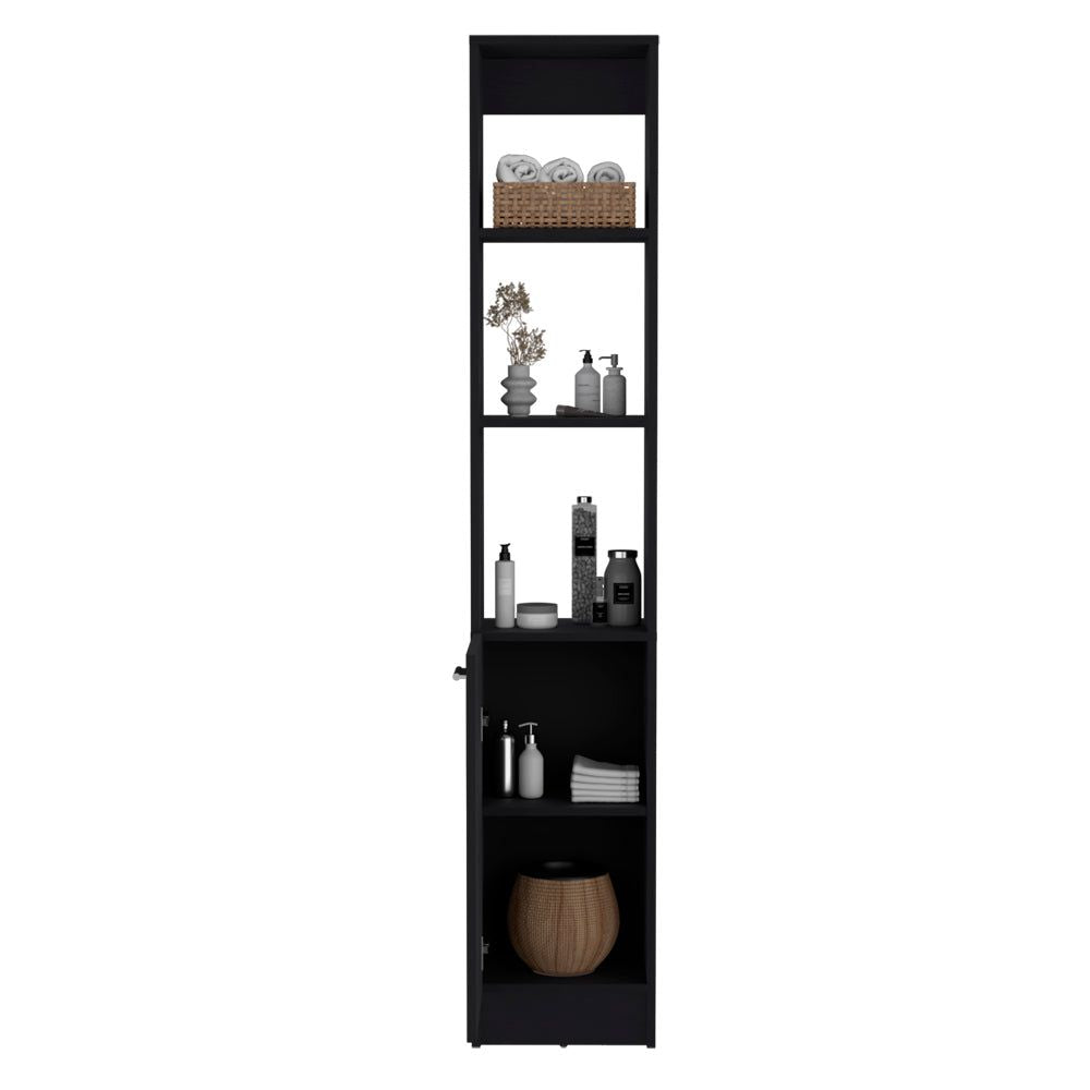 Bathroom Linen Cabinet with Concealed and Open Shelves
