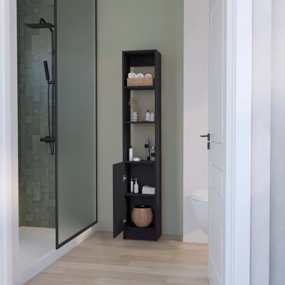 Bathroom Linen Cabinet with Concealed and Open Shelves