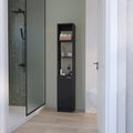 Bathroom Linen Cabinet with Concealed and Open Shelves
