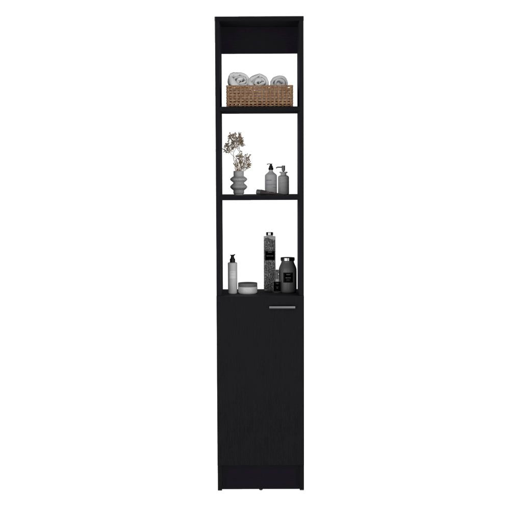 Bathroom Linen Cabinet with Concealed and Open Shelves