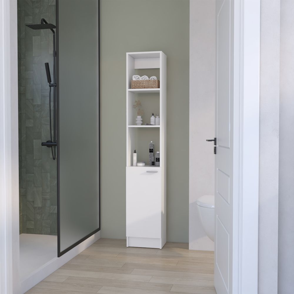 Bathroom Linen Cabinet with Open and Concealed Shelves