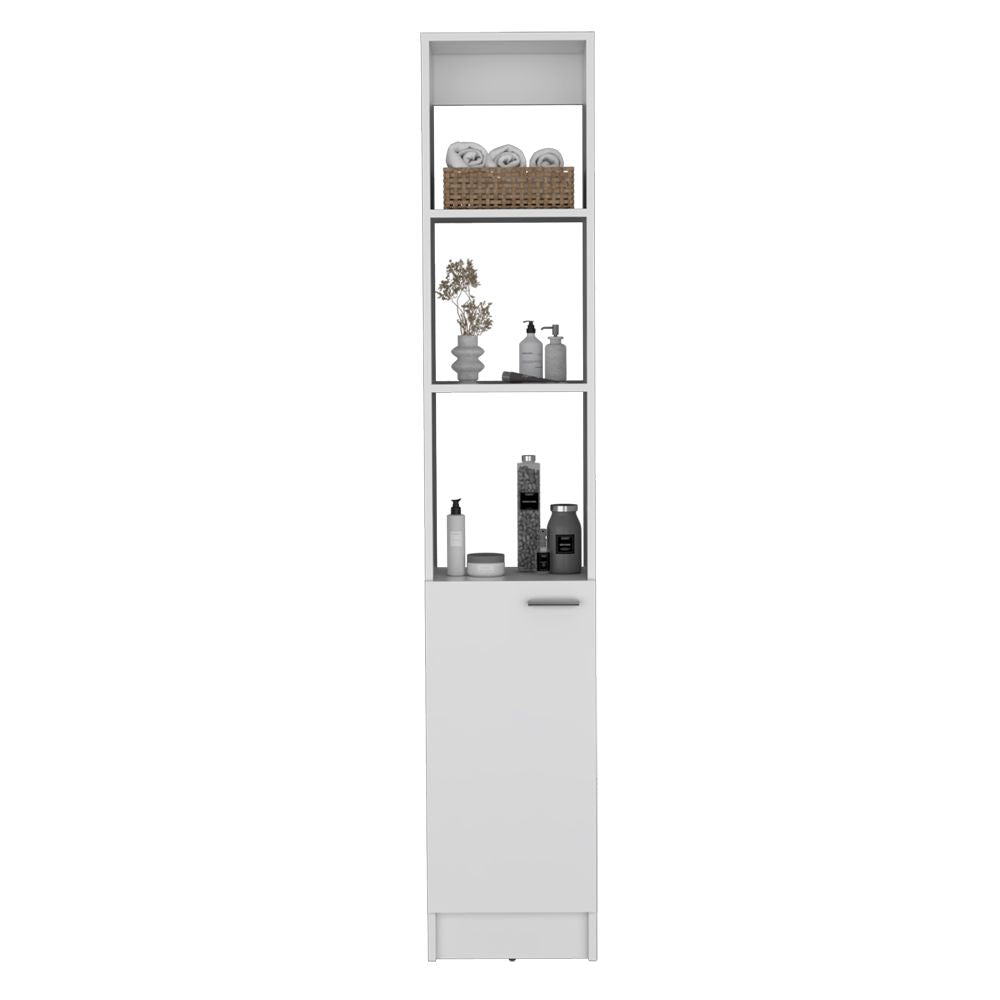 Bathroom Linen Cabinet with Open and Concealed Shelves
