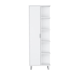 Sandy White Linen Cabinet with Modern Minimalist Design for Bathroom Organization