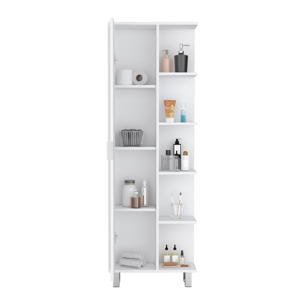 Sandy White Linen Cabinet with Modern Minimalist Design for Bathroom Organization