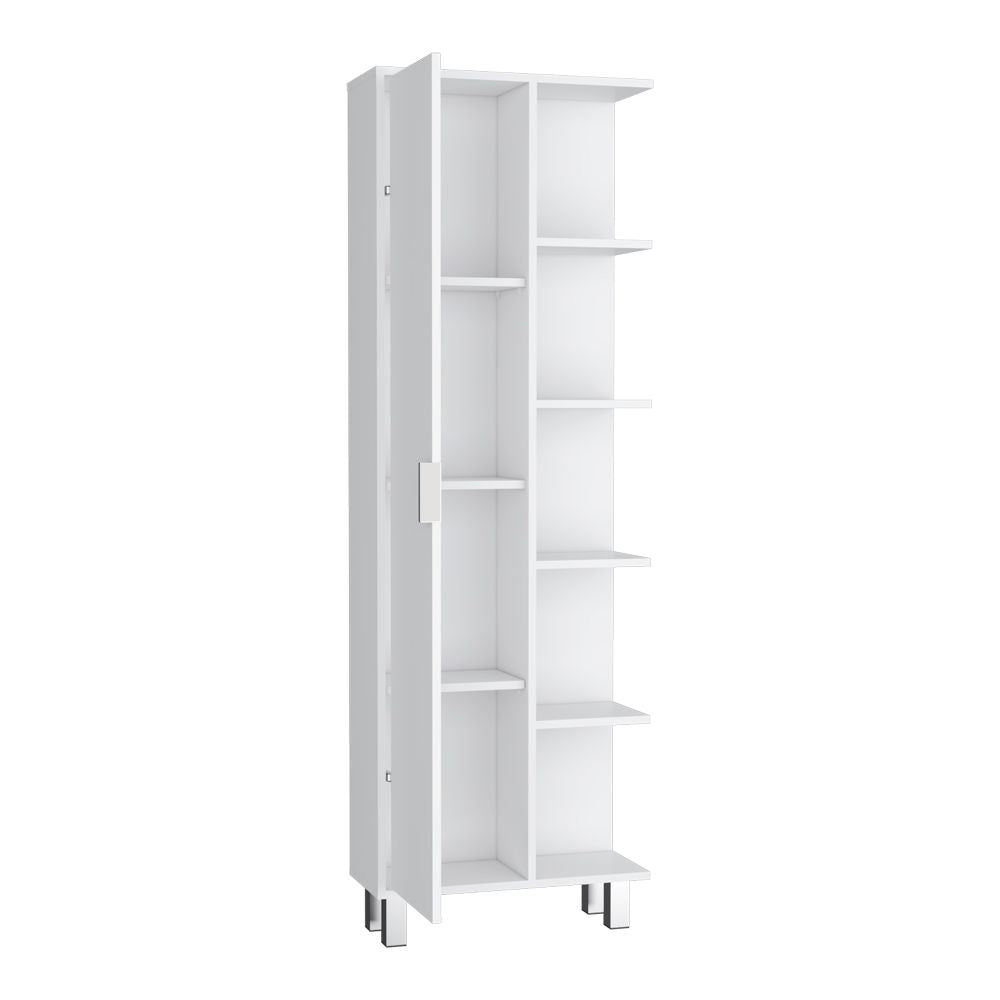 Sandy White Linen Cabinet with Modern Minimalist Design for Bathroom Organization