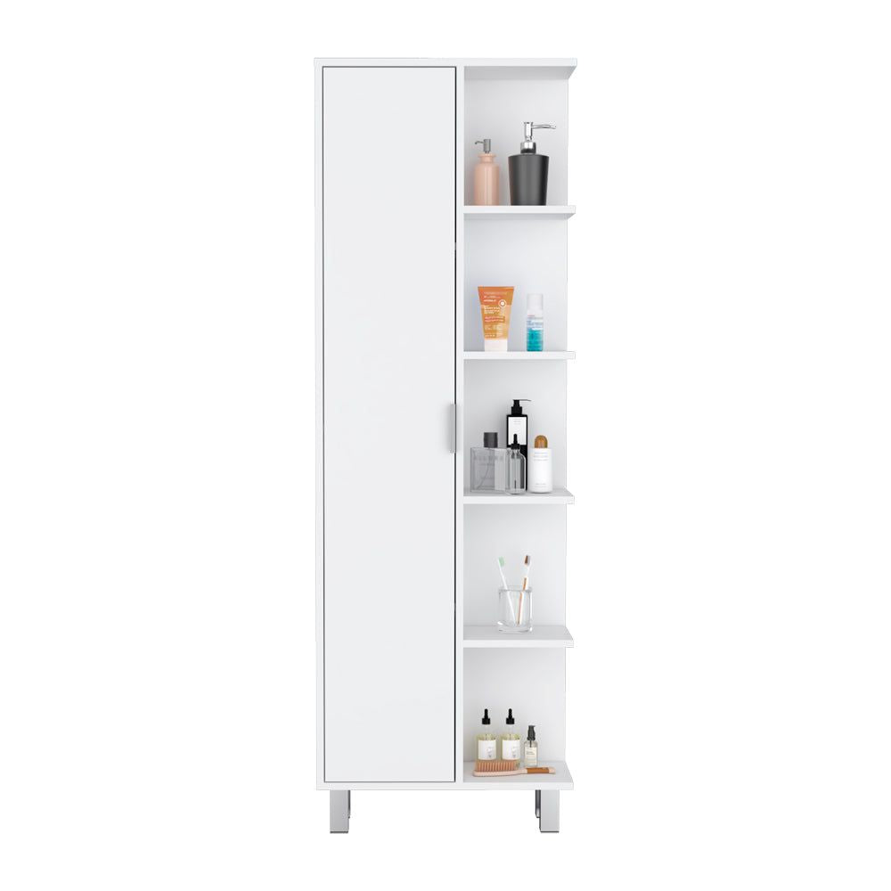 Tall White Linen Cabinet with Seven Shelves and Minimalist Hardware