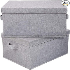 Foldable Linen Storage Bins with Lids and Handles – 2 Pack