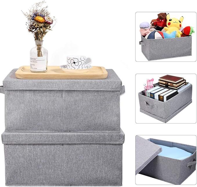 Foldable Linen Storage Bins with Lids and Handles – 2 Pack